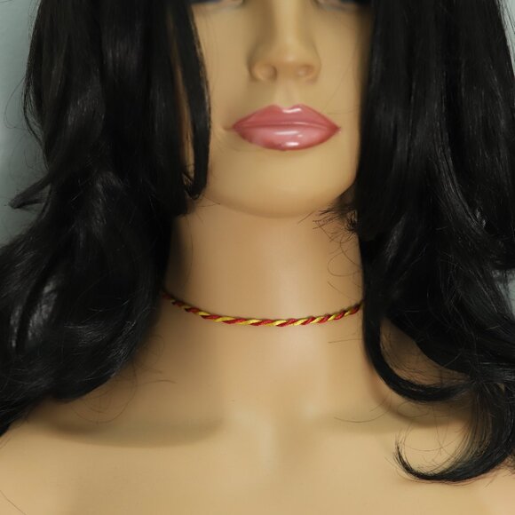 Yellow Red Thread Necklace Choker Adjustable Length Twisted Design Chokers - Picture 8 of 11